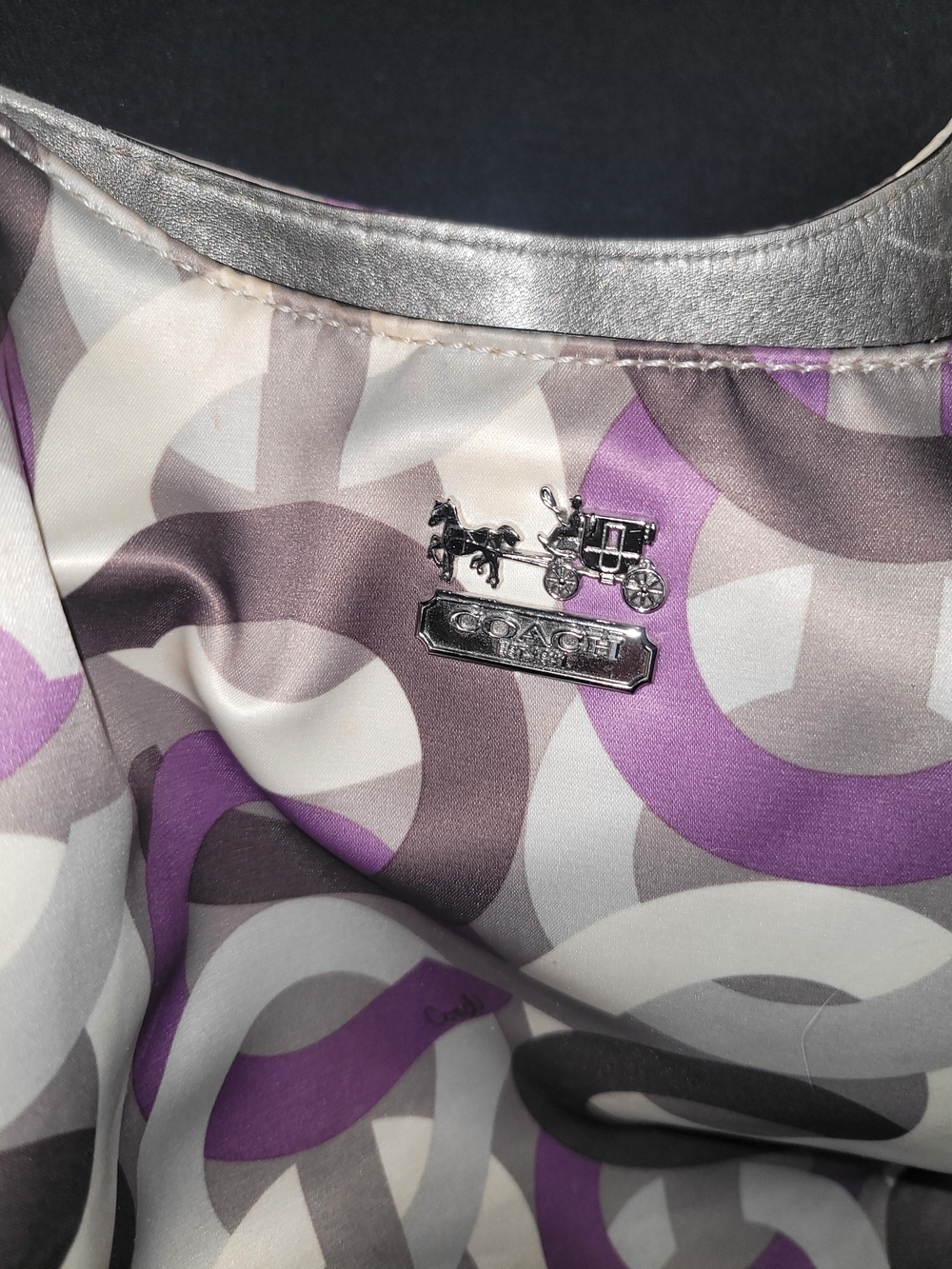 Coach Signature Chainlink ShoulderHobo in Purple and Gray - Picture 3 of 11